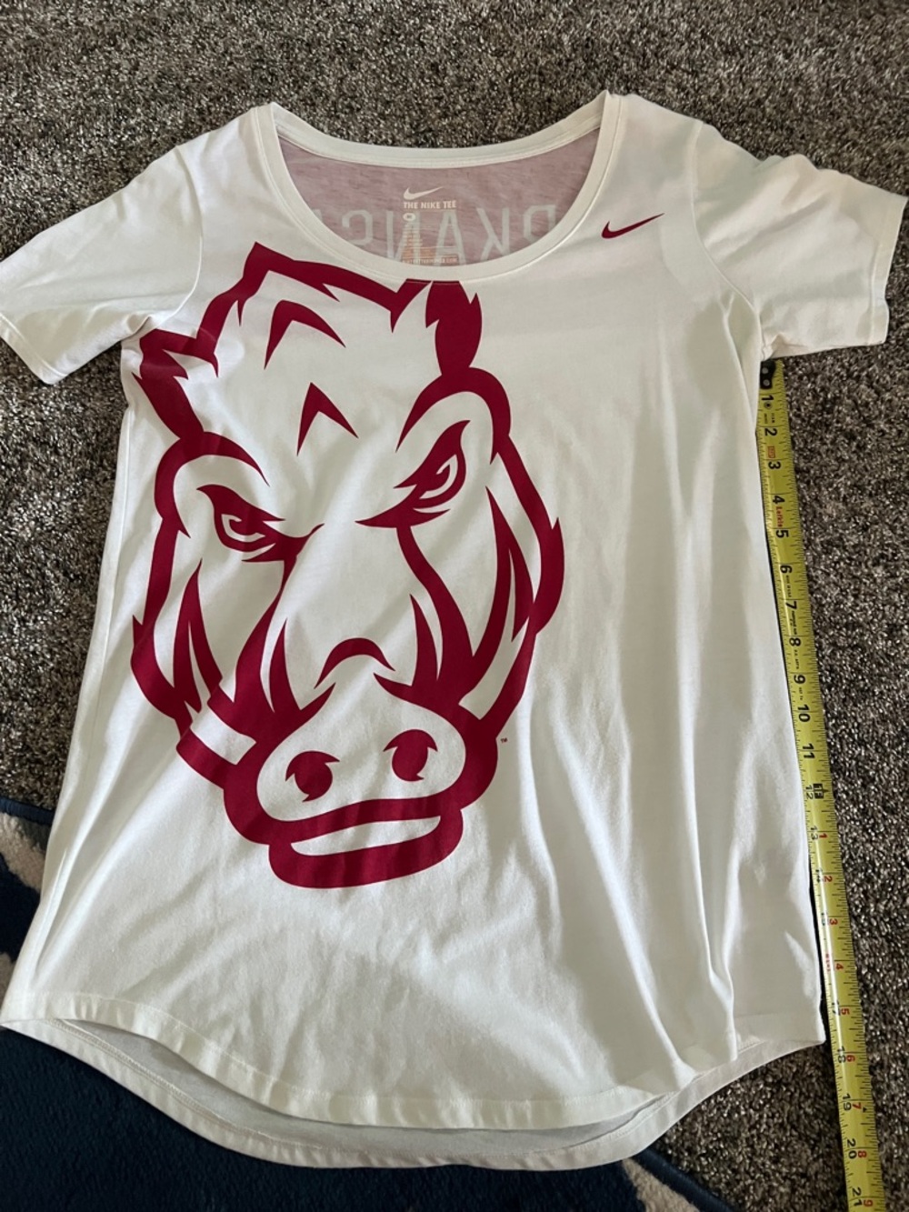 Nike White Tee with Maroon Razorback Graphic